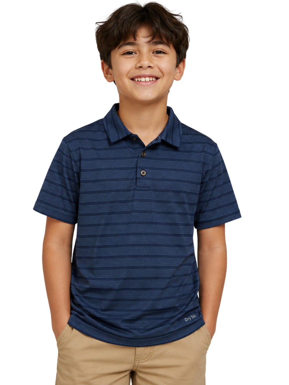Tek Gear Dry Tek Boys Polo Shirt L 14/16 Blue Striped Performance Stretch New